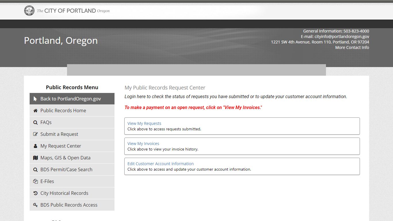 CITY OF PORTLAND REQUEST PUBLIC RECORDS